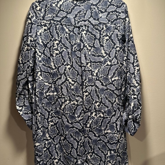 Banana Republic Soft Relaxed Shift Dress Long Sleeve Rayon Blue Python Snake 14 - Picture 7 of 16